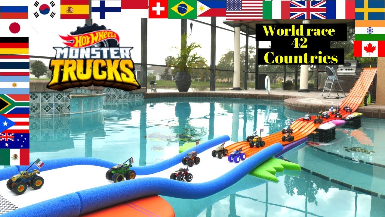 Hot Wheels Monster truck world race battle of the countries swimming pool edition tournament