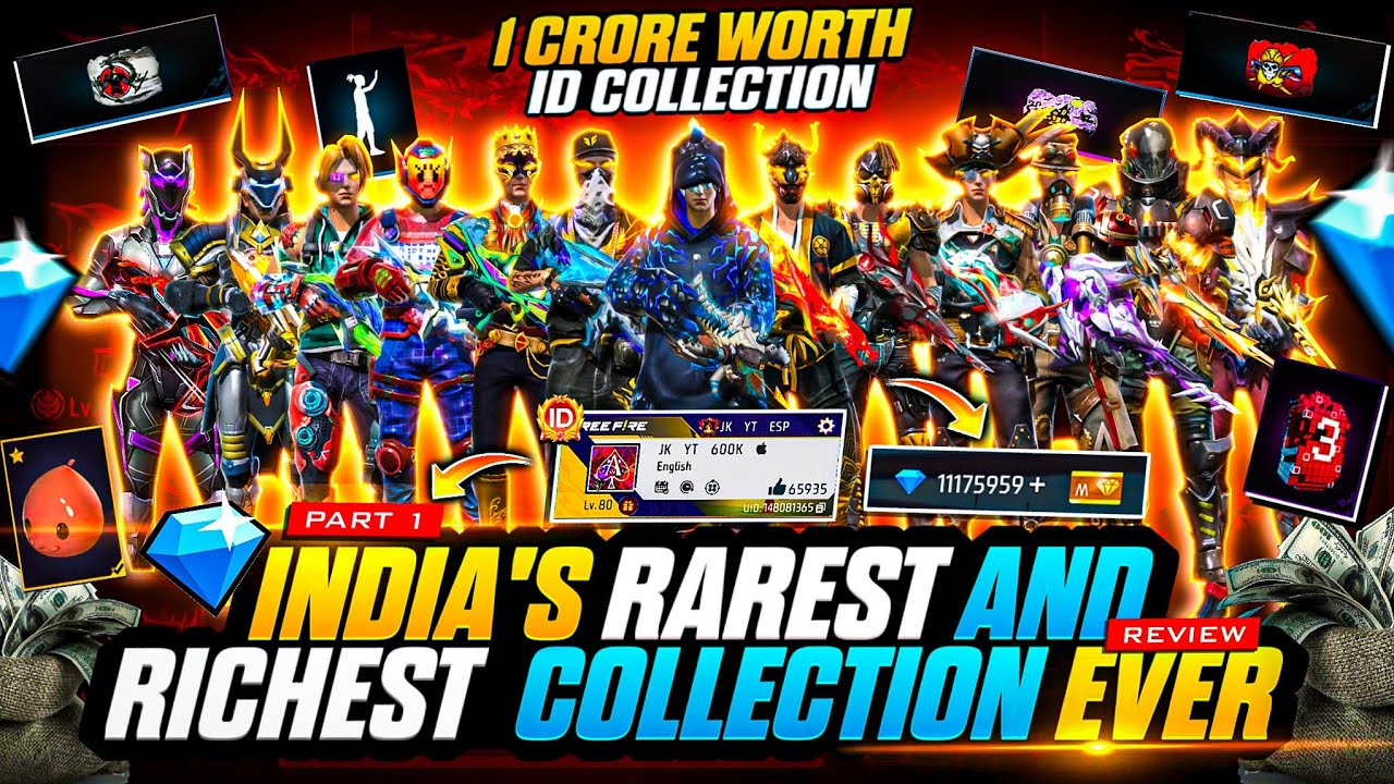 INDIA,S NO.1 RICHEST ACCOUNT 😱 MOST EXPENSIVE FREE FIRE ID WITH 2 LAKH DIMONDS 🥵FREE FIRE (PART - 1)