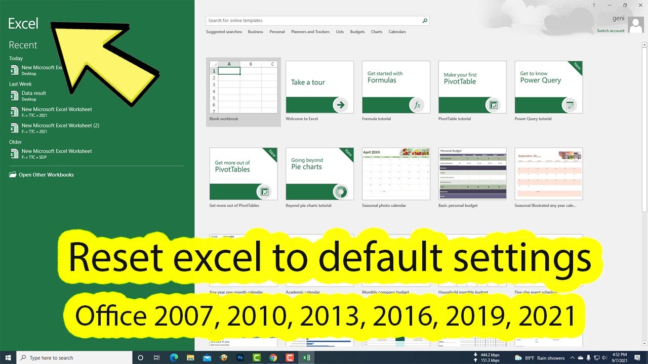Как сбросить Excel 2016 до настроек по умолчанию