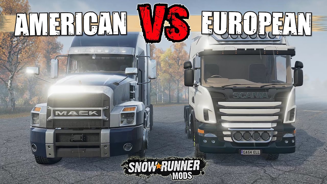 American Truck VS Euro Truck Battle | SnowRunner Mods Comparison :: Which truck is better?