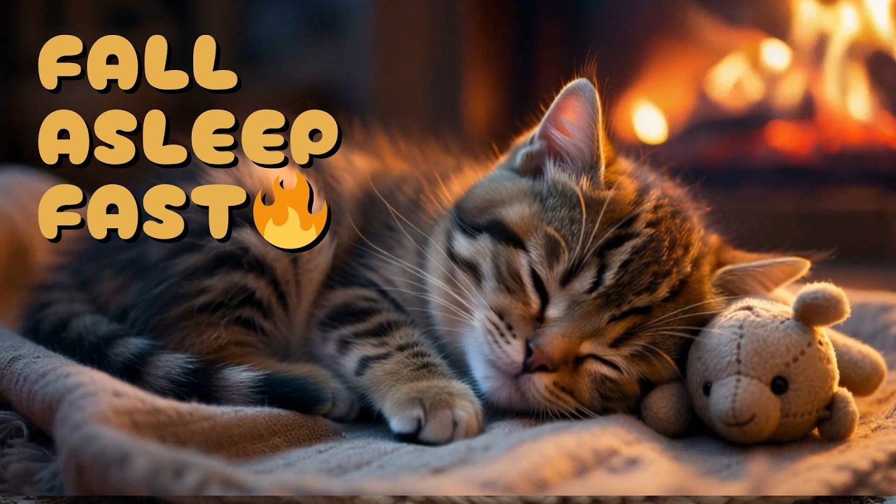 Warm Cozy Fireplace Night with Sleeping Cat 🐾🔥  2 Hours Relaxing Ambience for Study & Sleep