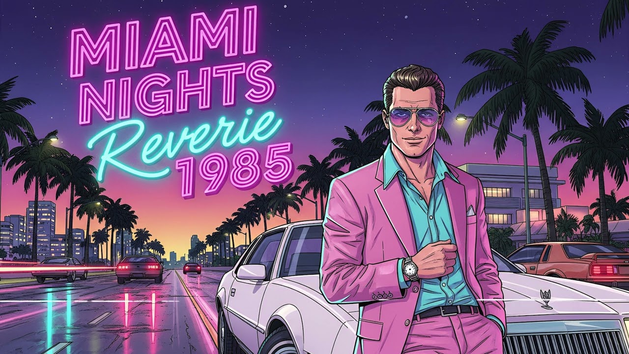 Miami Nights Reverie 1985 – Synthwave Heat Across a Neon Shoreline