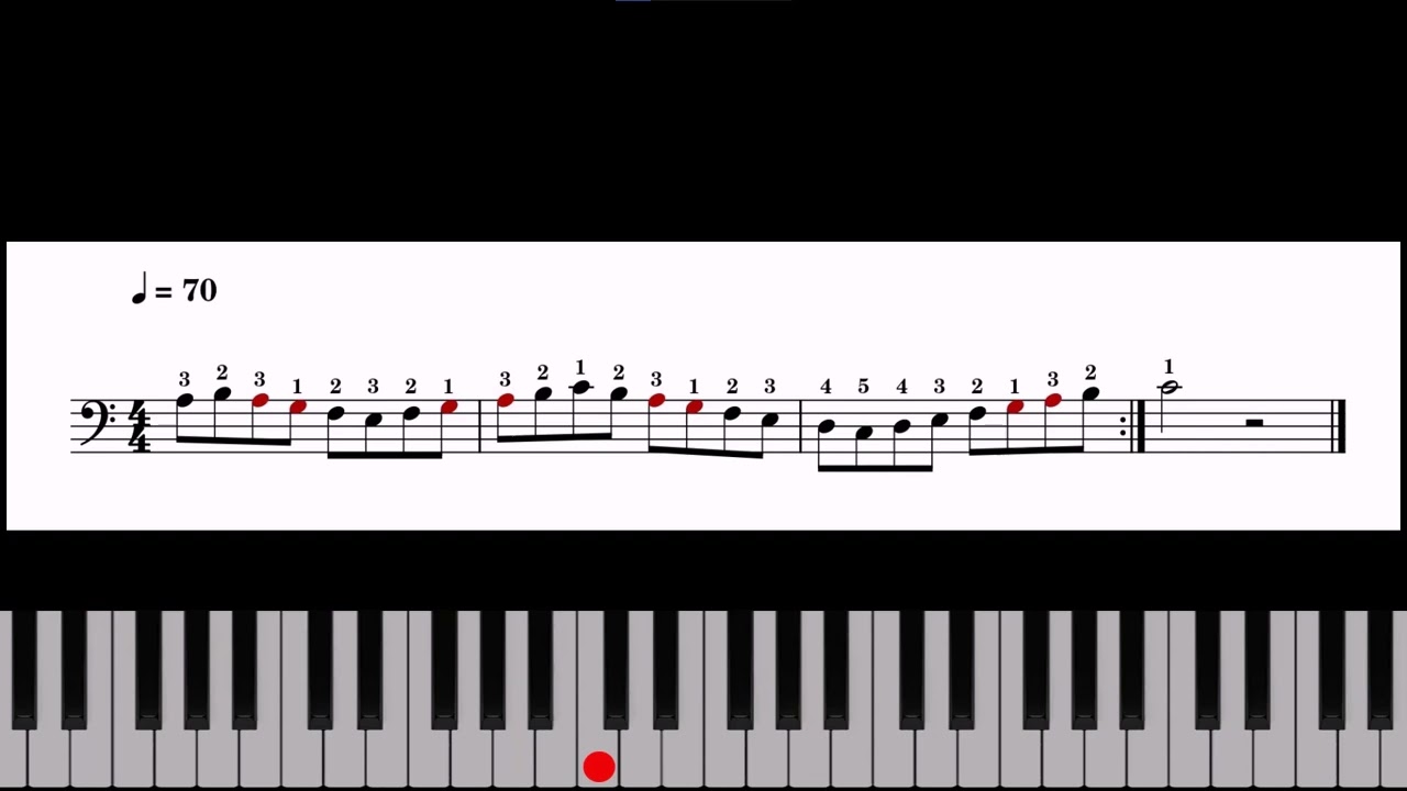 🎹Ejercicio 65. Paso del Pulgar. Clave de Fa. Mano Izquierda. Partitura Gratis en PDF