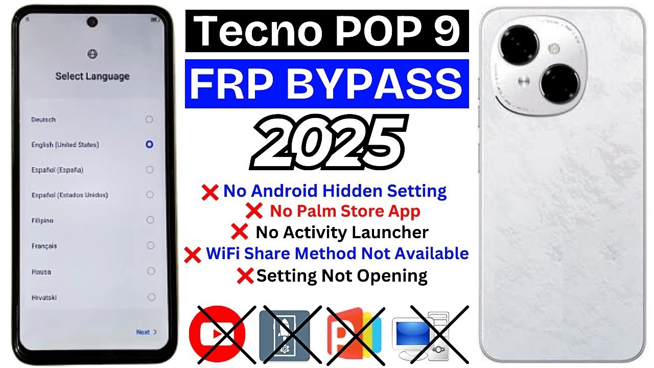 Tecno Pop 9 (KL4h) Google/Frp Bypass Without Pc 2025 - WiFi Share Option Not Available - Android 14
