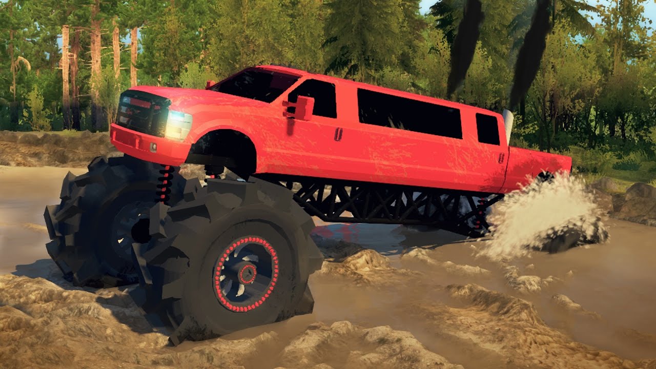 FORD F350 LIMO MEGATRUCK! 4x4 Mudding, Hill Climbing, & Off-Roading! (SpinTires)