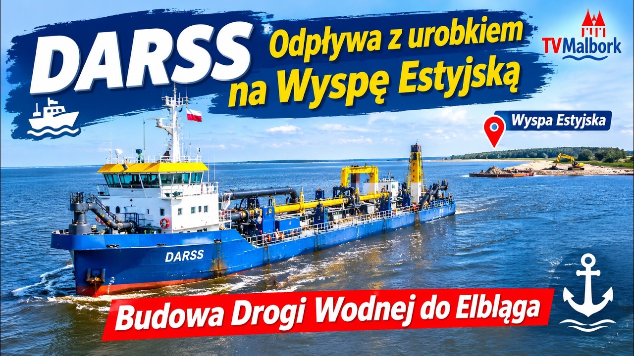 🚢 DARSS &ndash; odpływa z urobkiem na Wyspę Estyjską⚓ Zobacz ujęcia przy Budowie Drogi Wodnej do Elbląga.