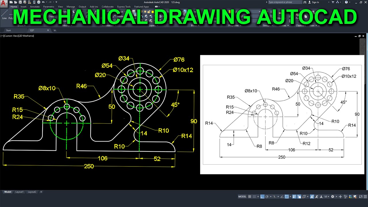 2D Mechanical Engineering Drawing In AutoCAD With English Subtitles #19