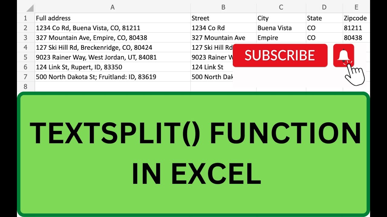 TEXTSPLIT() function in Excel