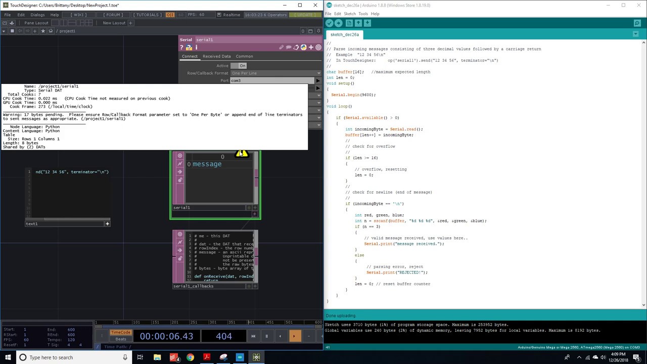 Receiving Data from Arduino in TouchDesigner