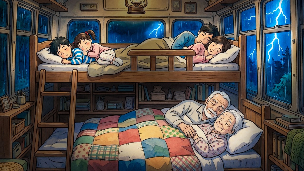 Cozy Family Night in Our Tiny Bus 🚌 | Heavy Rain & Thunder | Ghibli-ASMR ⛈️ #ghibli #anime #rain