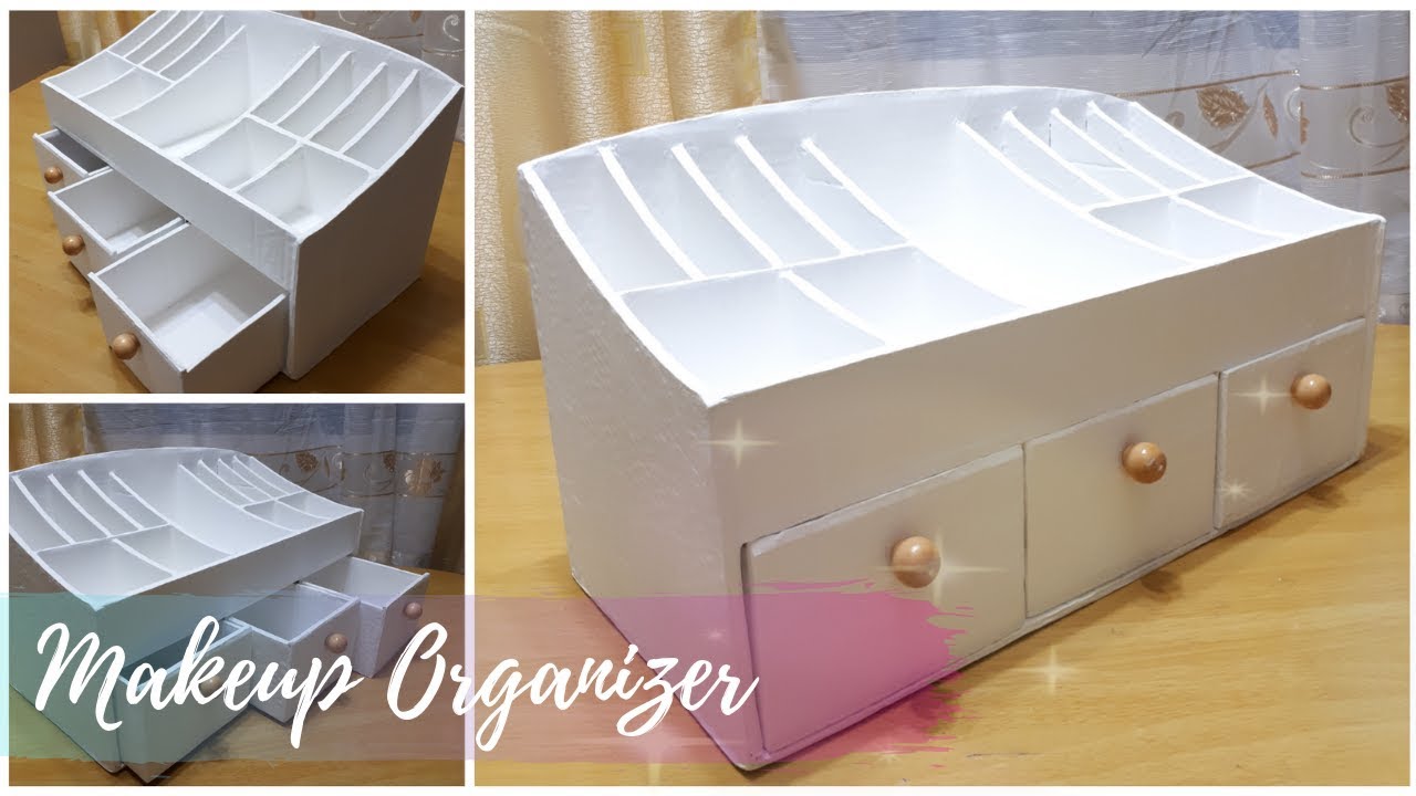 DIY MAKEUP ORGANIZER FROM CARDBOARD!MAKEUP STORAGE! ORGANIZER!