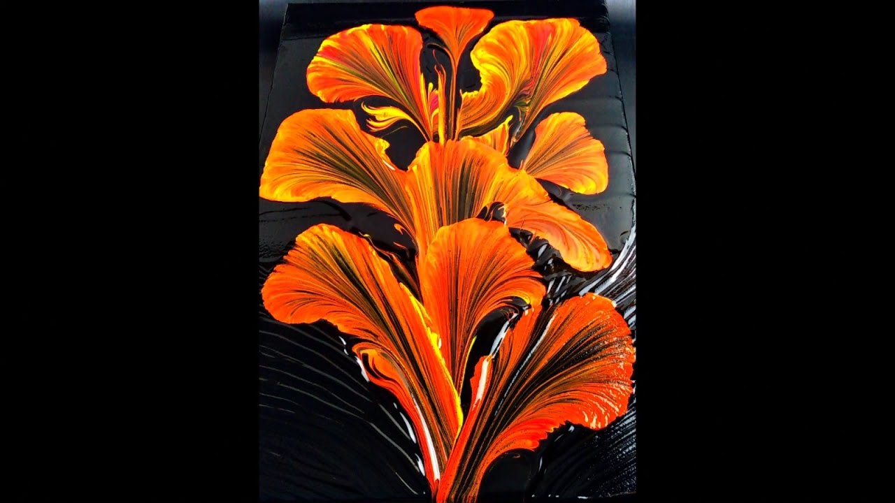 String Pulling Fluid Art - Acrylic Pouring String Pulling Abstract Painting - 🔥 Fire Flower 🔥