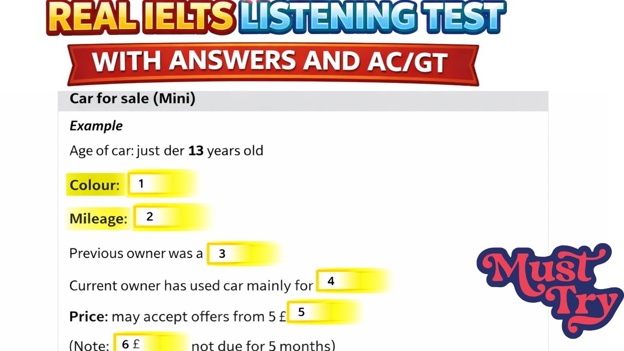 IELTS Listening Practice Real Test with Answers (Mini Car Sale) #ieltswithgic #ieltslistening 