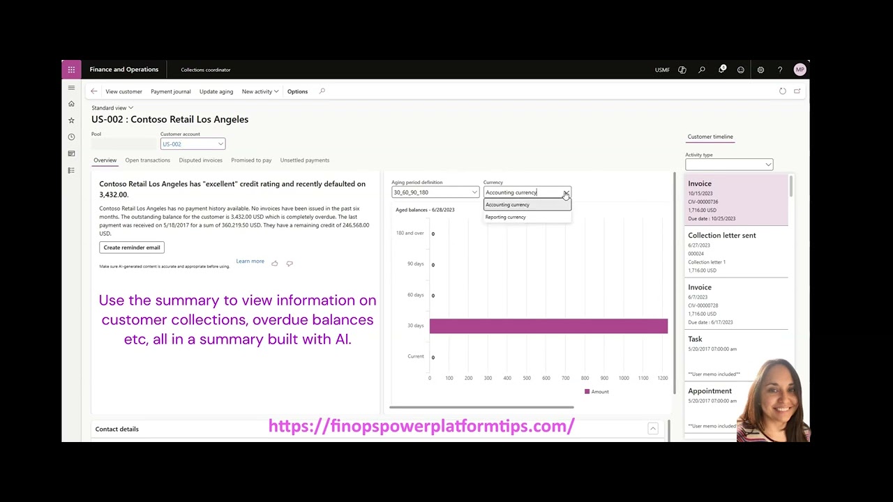 Summary by Copilot of a customer&rsquo;s account and revenues in Dyn365 Finance