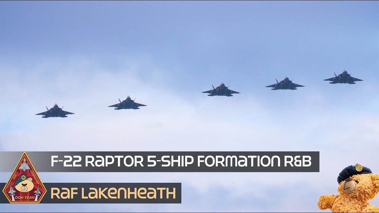 AIR DOMINANCE MIGHTY F-22 RAPTOR FIVE-SHIP FORMATION INITIAL RUN & BREAK • USAF RAF LAKENHEATH