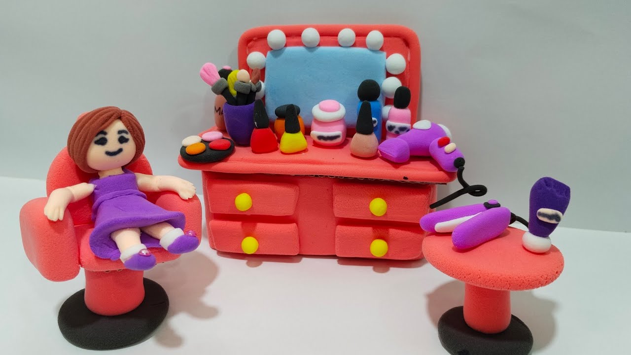 Miniature Beauty Salon Setup 💄 | Clay Makeup Table, Chair & Accessories | Satisfying Mini Craft
