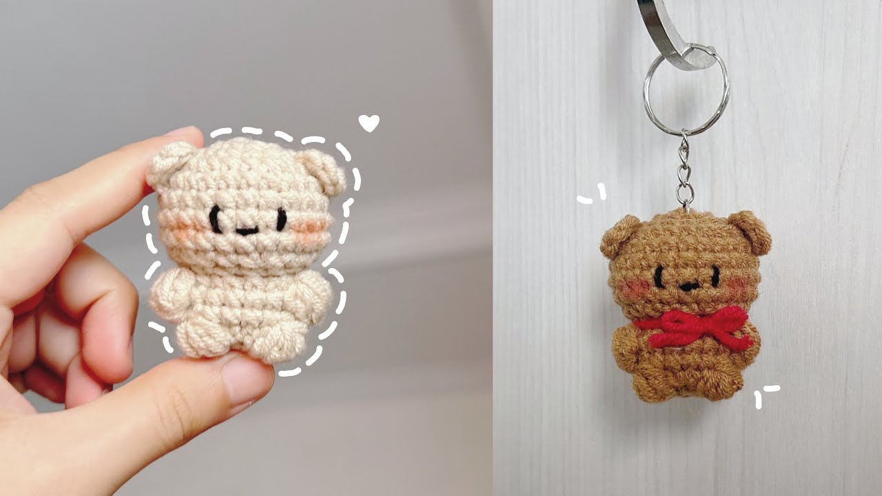 Crochet Mini Bear Keychain Tutorial | Amigurumi | Gantungan Kunci Rajut Beruang