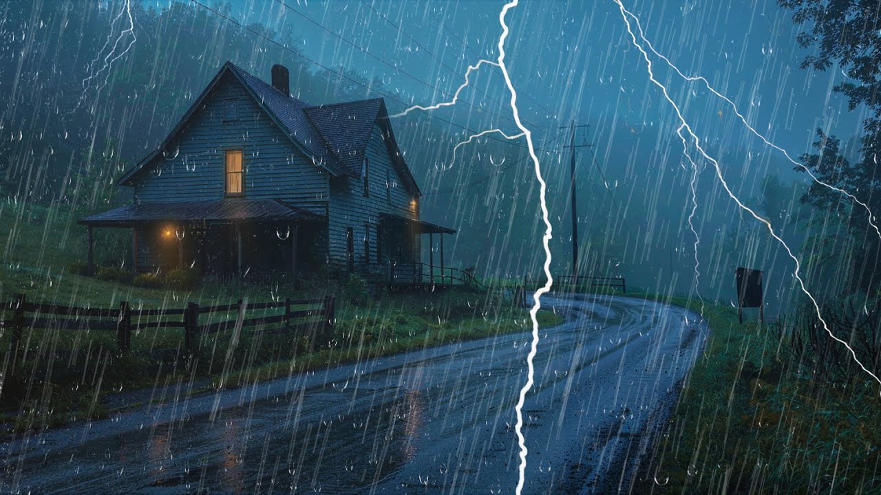 Libera y Di Adiós al Estrés con Lluvia Fuerte y Truenos – Ruido Blanco Relajante de Noche