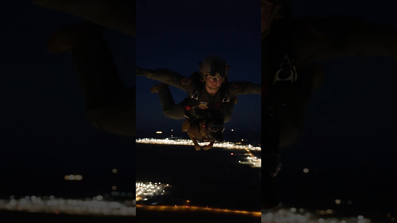 US Military Working Dog Takes the Leap Into Darkness 🇺🇸🐕&zwj;🦺  Night Airborne Jump