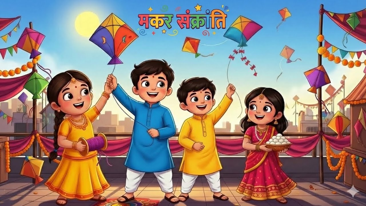 Makar Sankranti Song for Kids | मकर संक्रांति राइम | Kite Festival Kids Rhyme Hindi