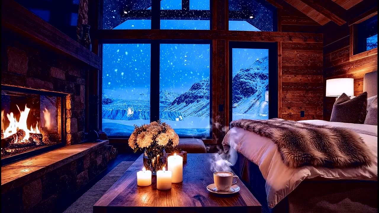 Deep Focus Relaxing Music: Cozy Cabin Ambience for Deep sleep | Winter Fireplace & Soft Piano
