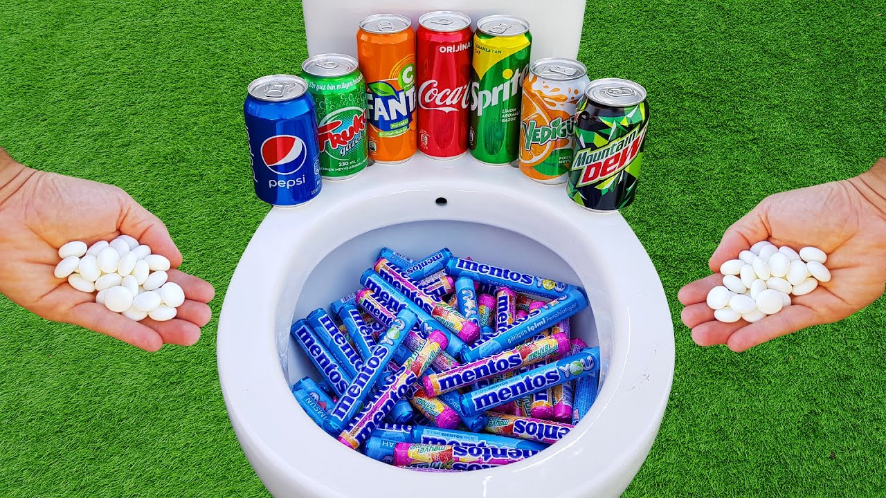 Experiment !! Mentos VS Cola, Mtn Dew, Fanta, Pepsi, Yedigün, Fruko and Sprite in toilet