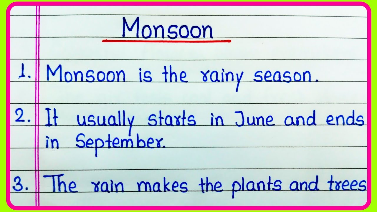 10 lines on Monsoon in English | Monsoon Season essay in English 10 lines | Monsoon Season | Monsoon