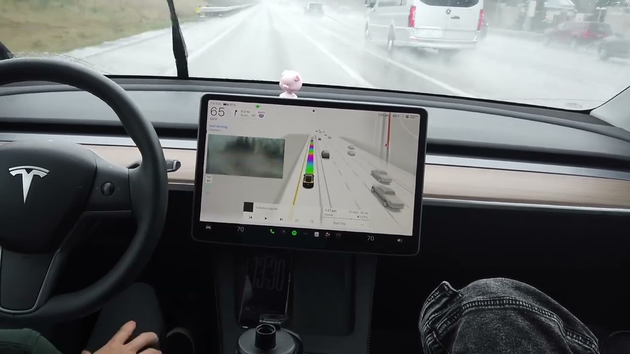 Telsa FSD Misse Exit, but performs well in heavy rain!