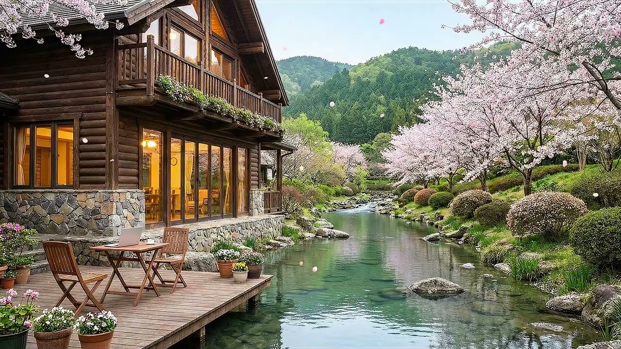 Peaceful Japanese Cabin by the River 🌿 Sakura Spring Ambience | Relax & Study.