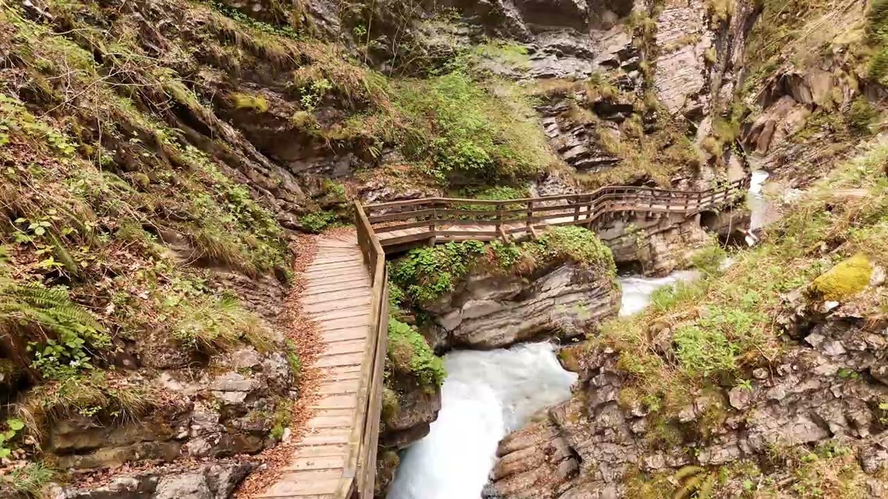 Drone View 4K, DJI Mini 4 Pro in Die Wimbachklamm Ramsau waterfalls when is closed April 2024 Bayern