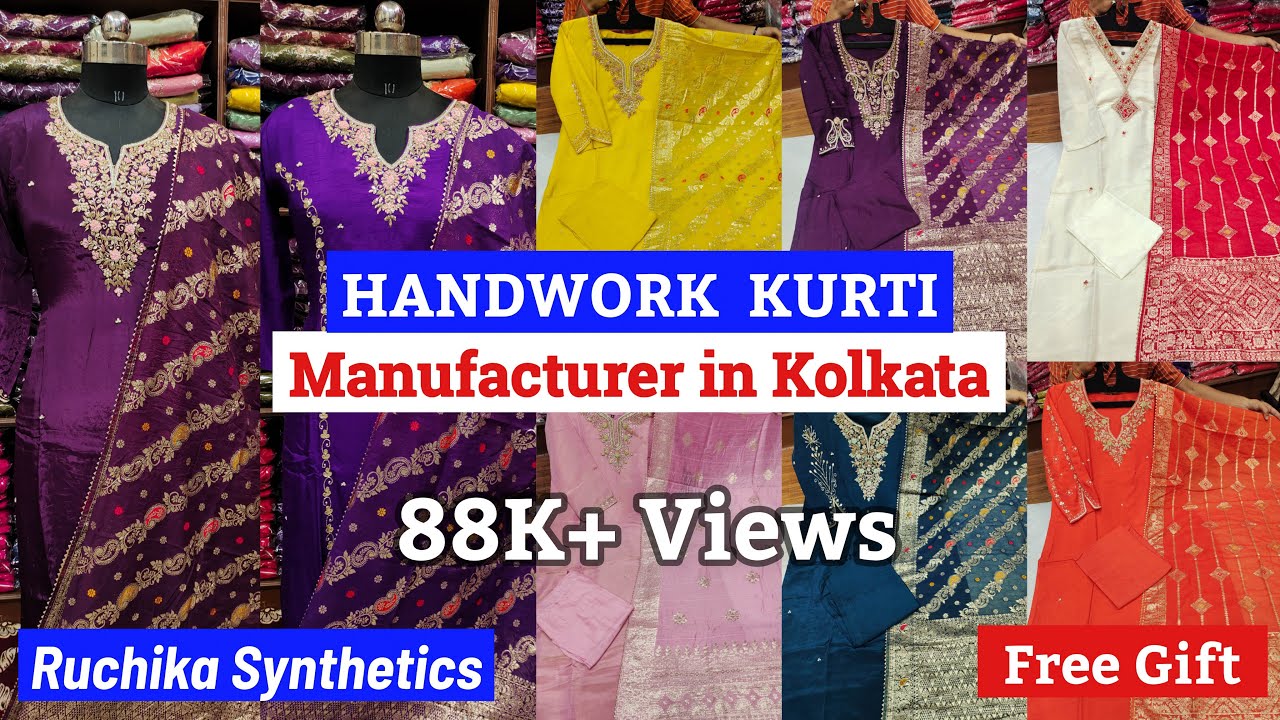 Handwork Kurti Manufacturer in Kolkata | Dola Silk/Tissue/Chinon Silk Kurti | Ruchika Synthetics