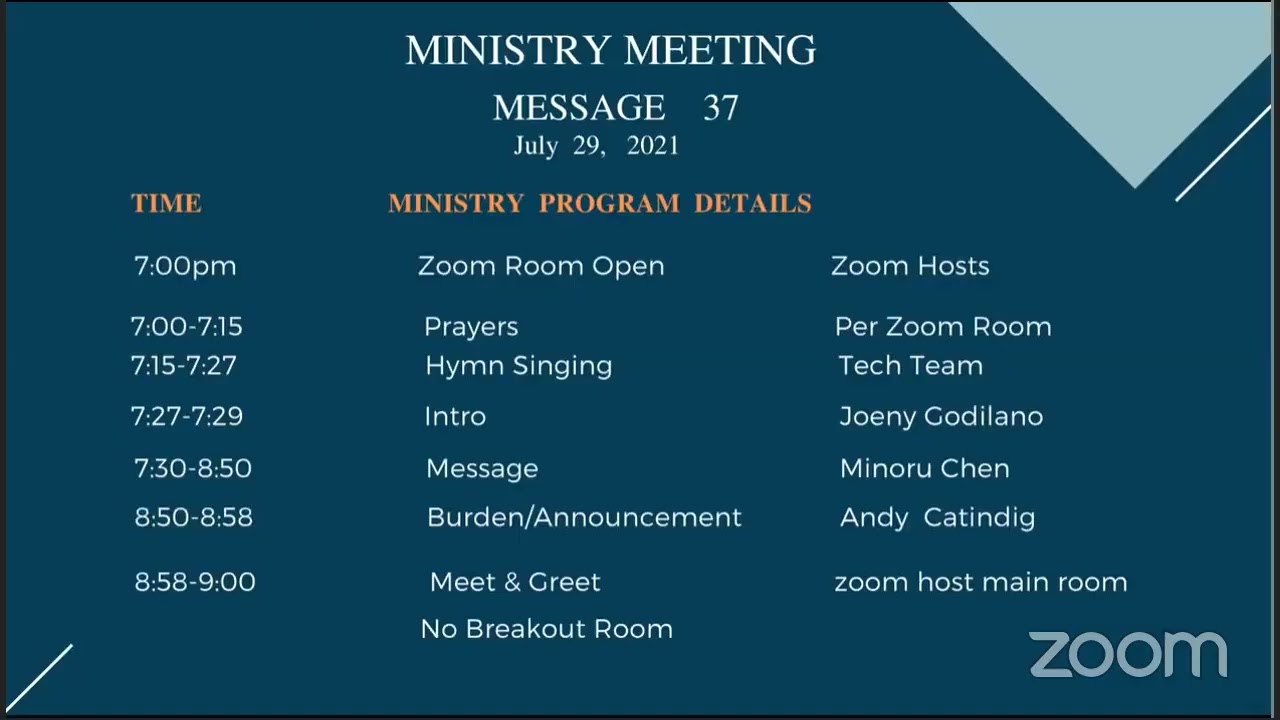 Online Ministry Meeting (July 29, 2021)