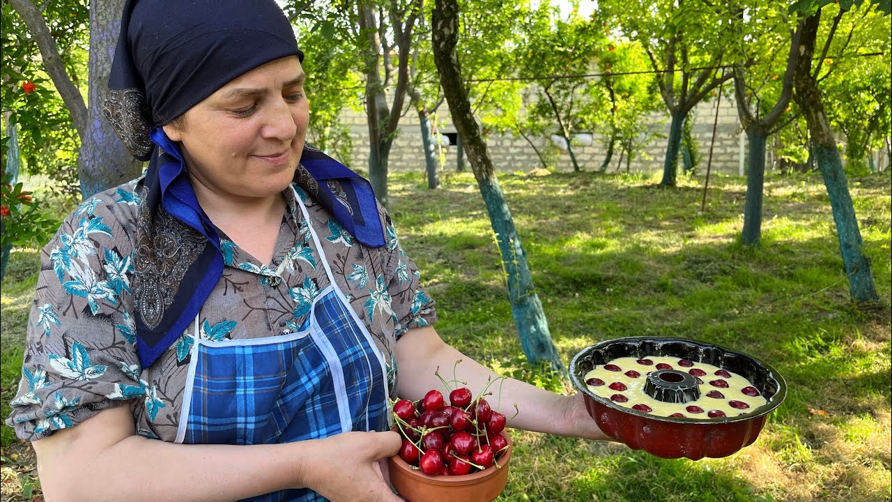 Easy vanilla and CHERRY CAKE recipe | Oraganic and fresh cherry harvesting