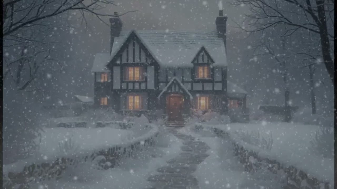 Snowy Winter Cottage Ambience ❄️ Warm Lights & Snowfall for Restful Sleep