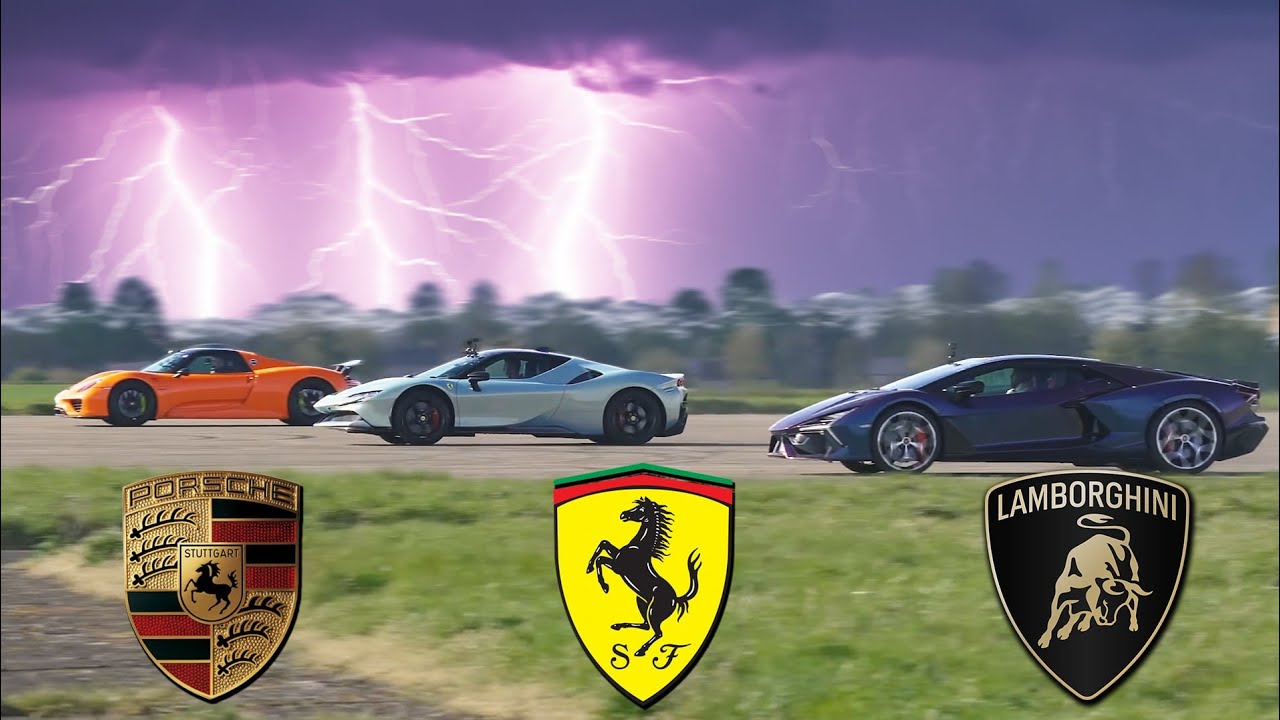 Lamborghini Revuelto DRAGS Ferrari SF90 & Porsche | Hybrid Supercar Drag Race