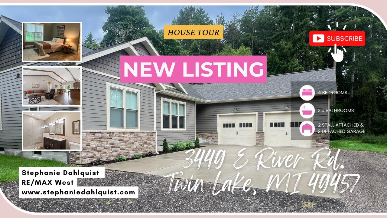 Home with 6 garage stalls in Twin Lake Michigan. 3349 E River Rd. Twin Lake MI 49457