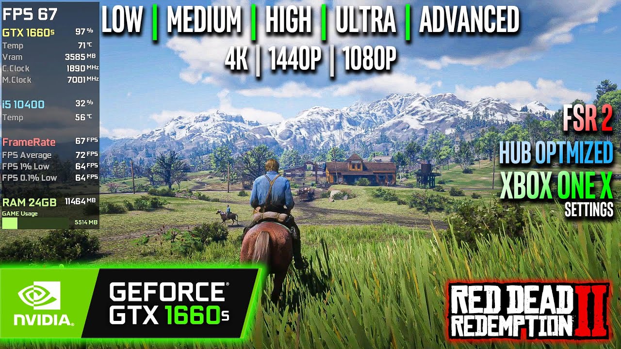 GTX 1660 Super | Red Dead Redemption 2 - 4K, 1440p, 1080p, FSR 2 - Ultra, High, Medium, Low