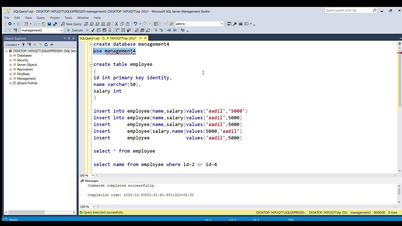 1 create database, create table, Display table different ways