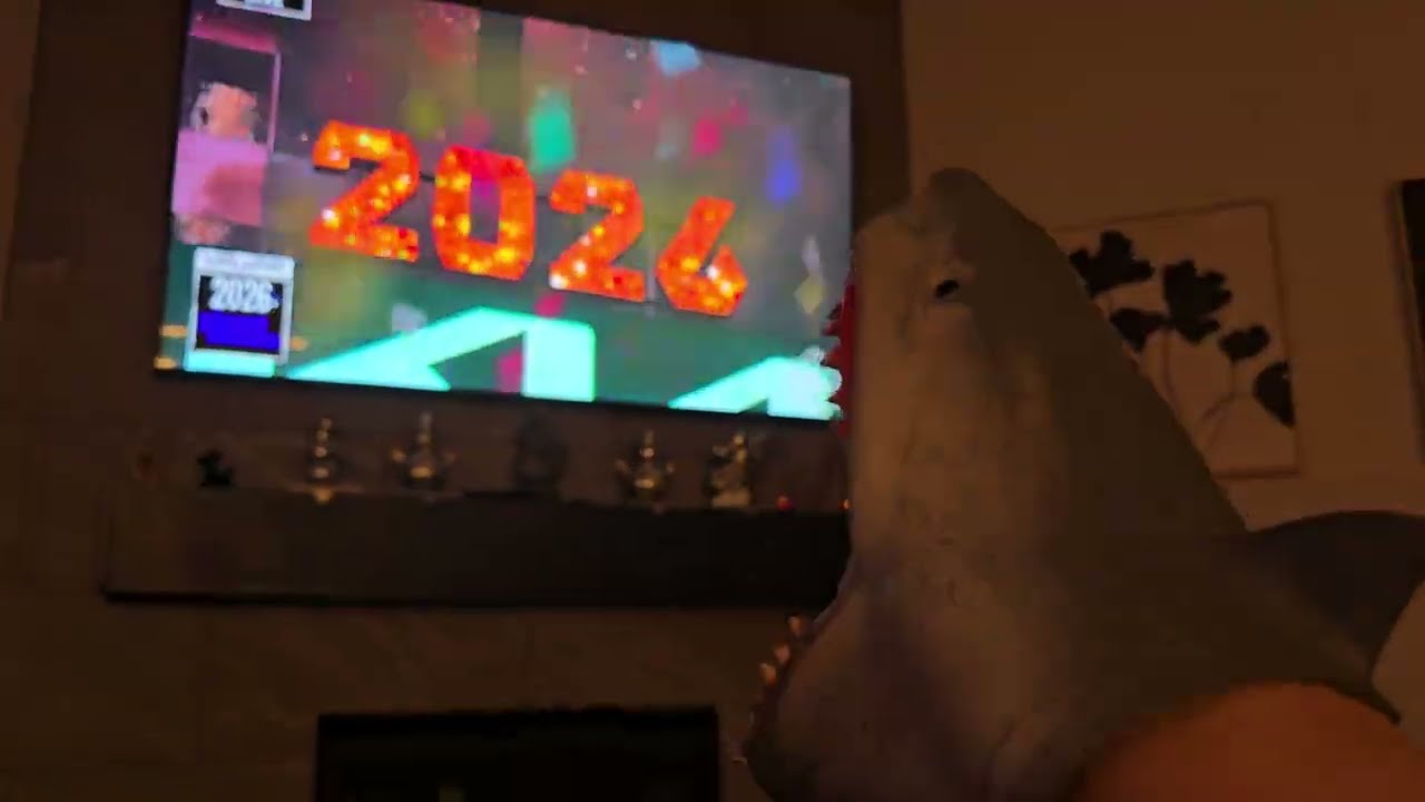 Shark puppet celebrates new year's 2026!! 