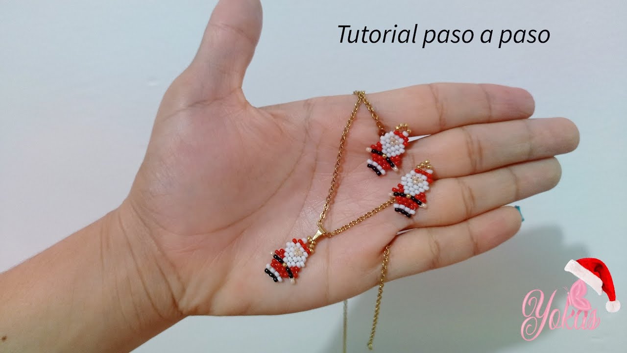 Aretes Santa Claus. aretes papá Noel paso a paso. tutorial fácil y rápido. aretes pequeños.