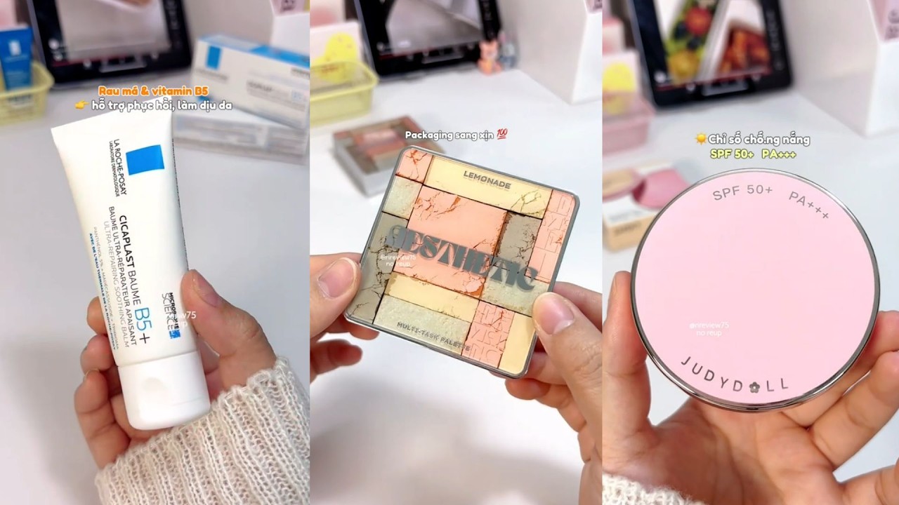 [Shopee Haul] Unboxing, Review đồ makeup, skincare: phấn phủ, má hồng, son,bảng mắt...