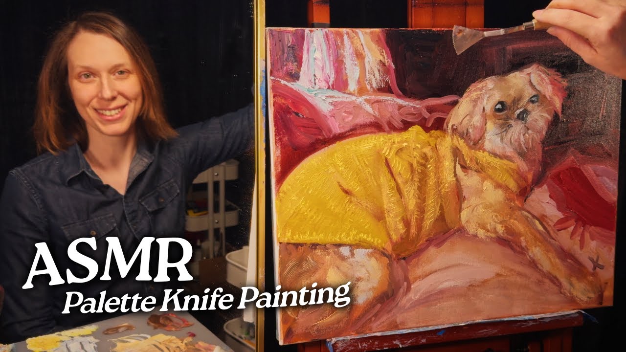 ASMR Palette Knife Painting: Impressionist Style Dog Portrait (Soft Spoken)