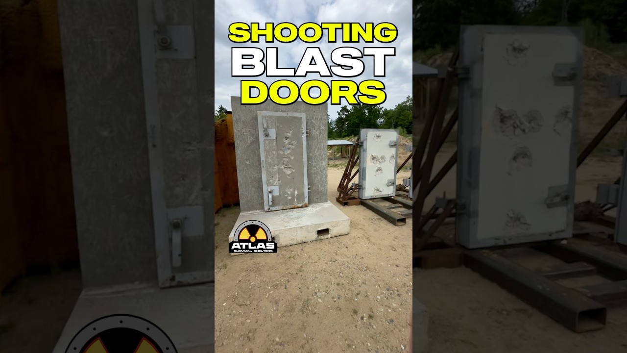 Тестовая стрельба по нашим швейцарским взрывозащитным дверям #atlassurvivalshelters #bombshelters...