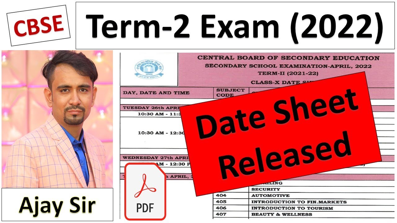 cbse term 2 exam date sheet released ll class 10th term 2 datesheet/ 2021/22 ll final term datesheet