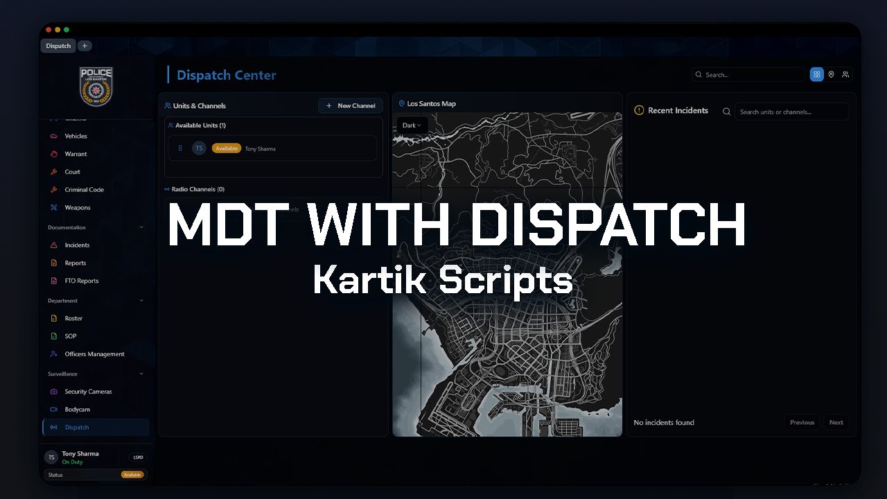 [QBCore/QBOX/ESX/OX] Kartik-MDT | Advanced MDT & Dispatch w/ Live Editing – Police, EMS, DOJ & More