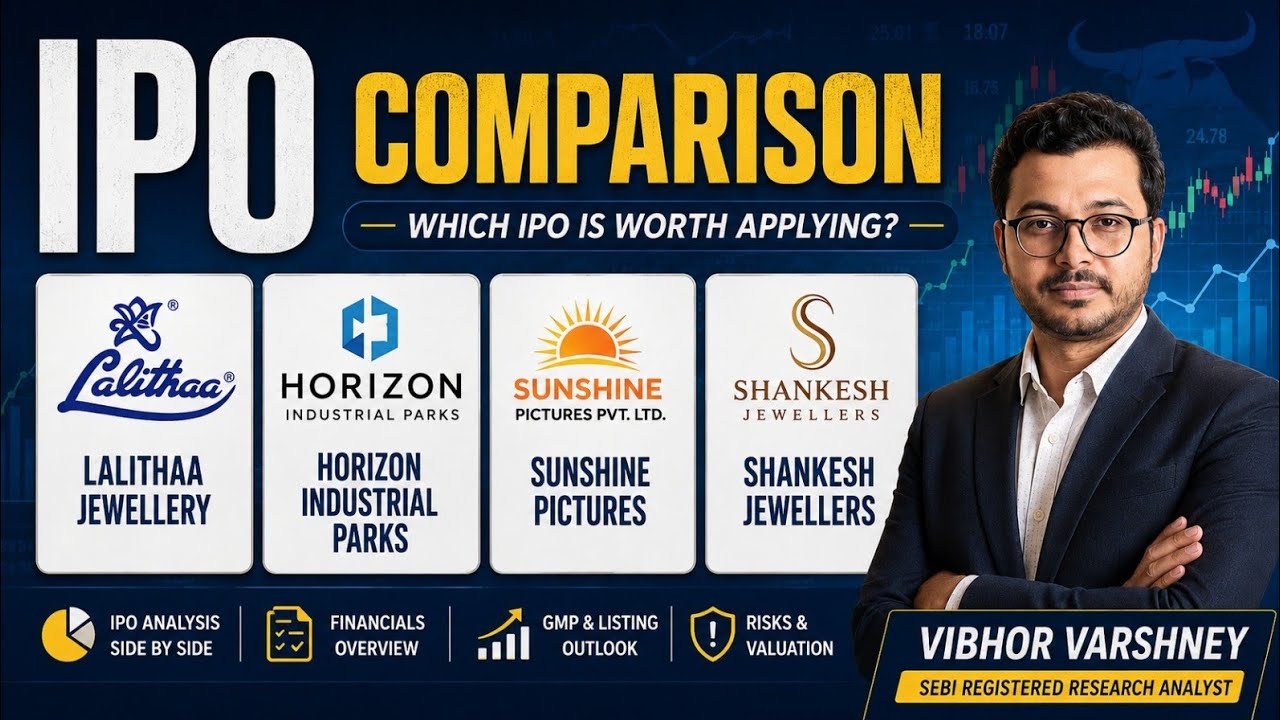 4 IPOs comparison | Lalithaa jewellery vs horizon vs sunshine pictures vs Shankesh jewellers IPO GMP