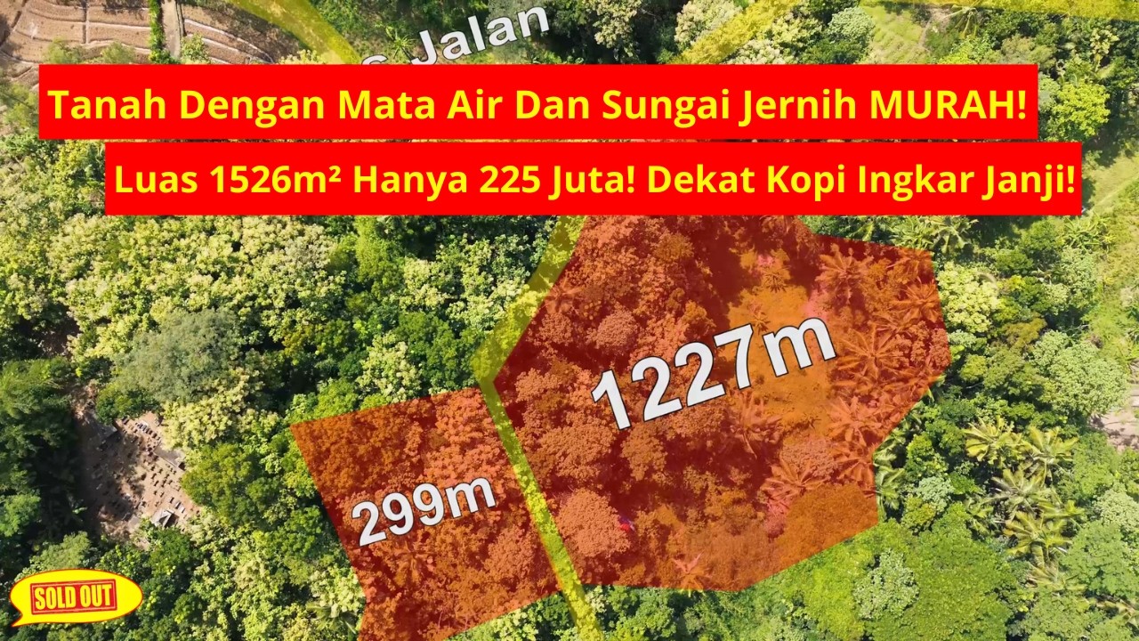 Tanah Dengan Mata Air Dan Sungai Jernih MURAH! Luas 1526m² Hanya 225 Juta! Dekat Kopi Ingkar Janji!