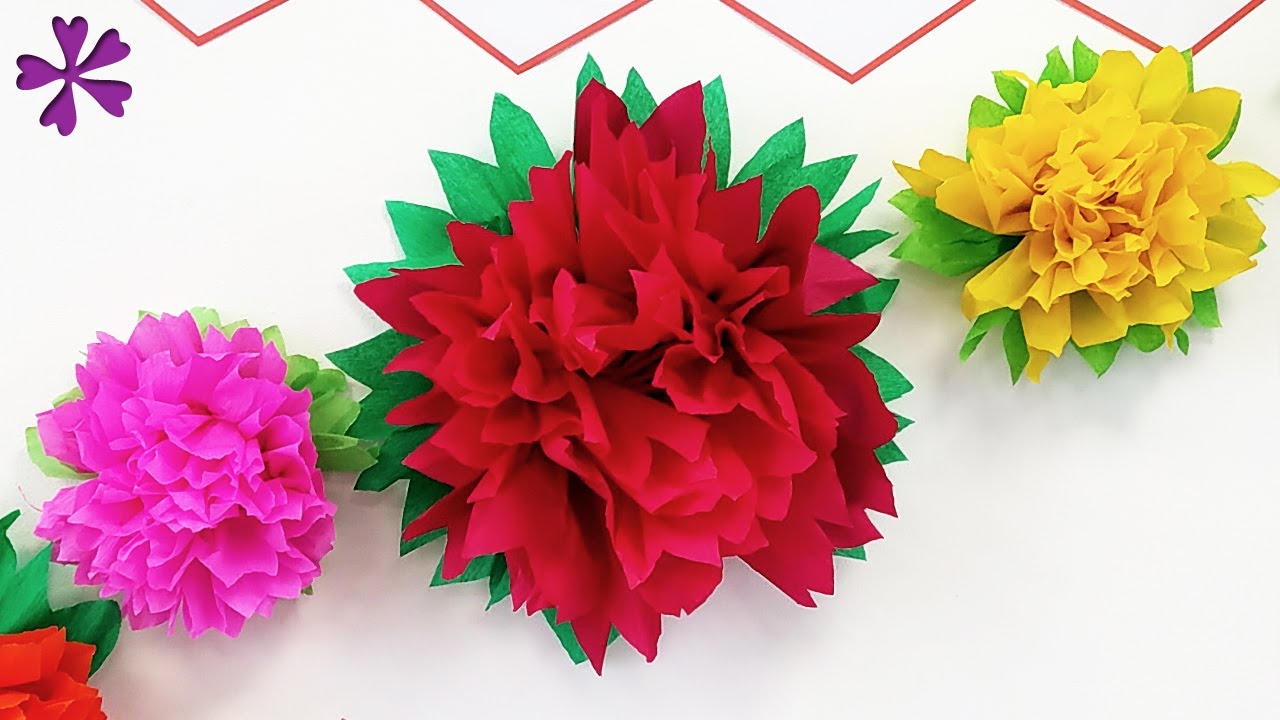 DIY Big tissue paper flowers 💮 Decoration for Grandparents' Day etc (ENG Subtitles) - Speed up #715