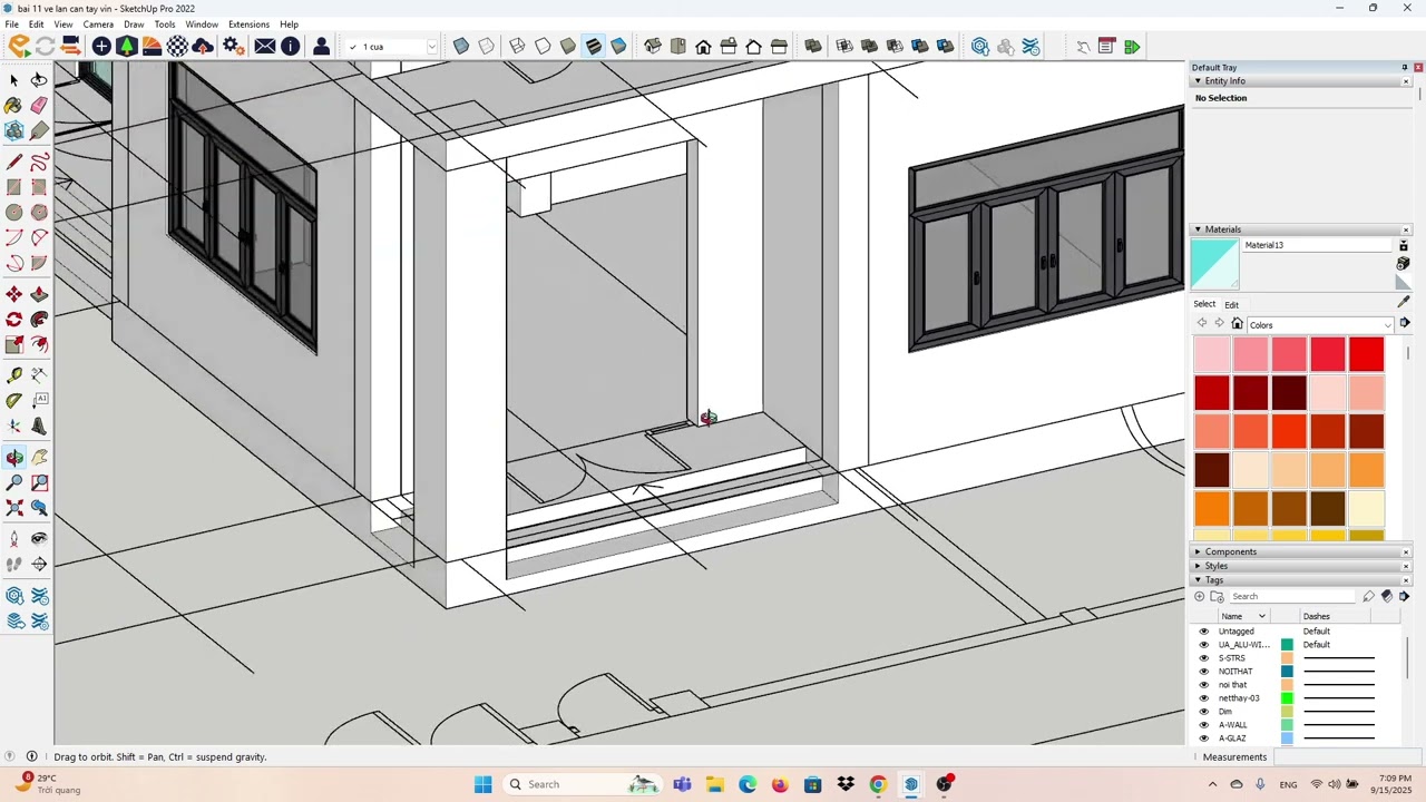 Học Sketchup vẽ nhà | Bài 13 - Vẽ cửa đi, cửa sổ cho tầng 1 trong Sketchup