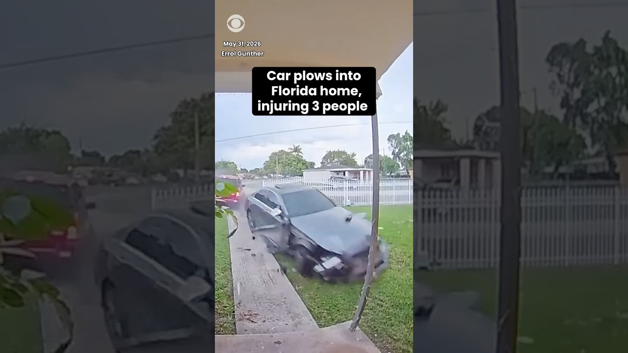 Crash sends a car slamming into a home in Miami-Dade, Florida, injuring 3 #shorts